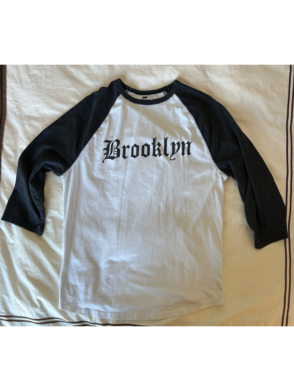 Brooklyn Raglan Shirt, Topman Men’s Large, Black & White 3/4 Sleeve Baseball Tee